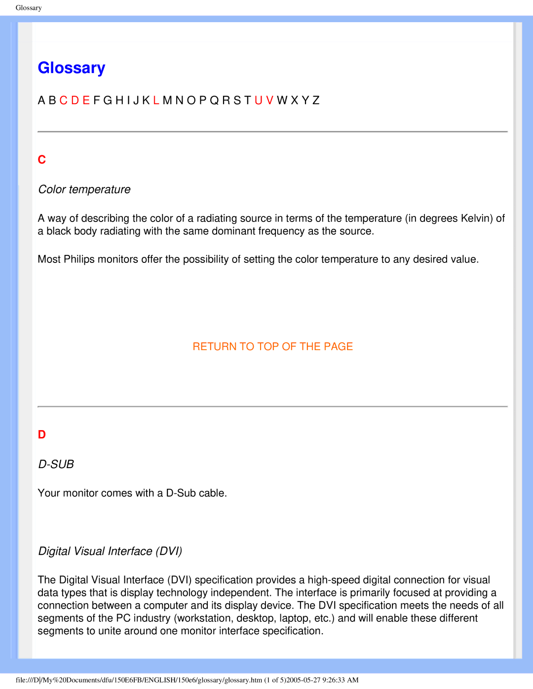 Philips 150E6 user manual Glossary 