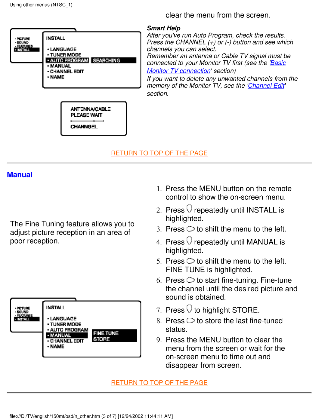 Philips 150MT manual Manual, Monitor TV connection section 