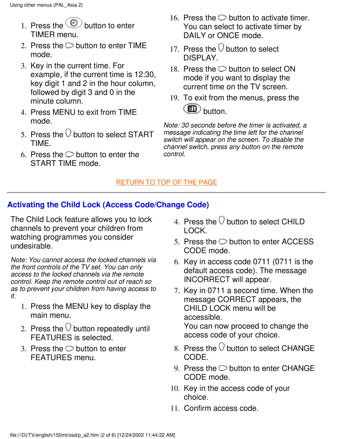 Philips 150MT manual Display, Activating the Child Lock Access Code/Change Code 