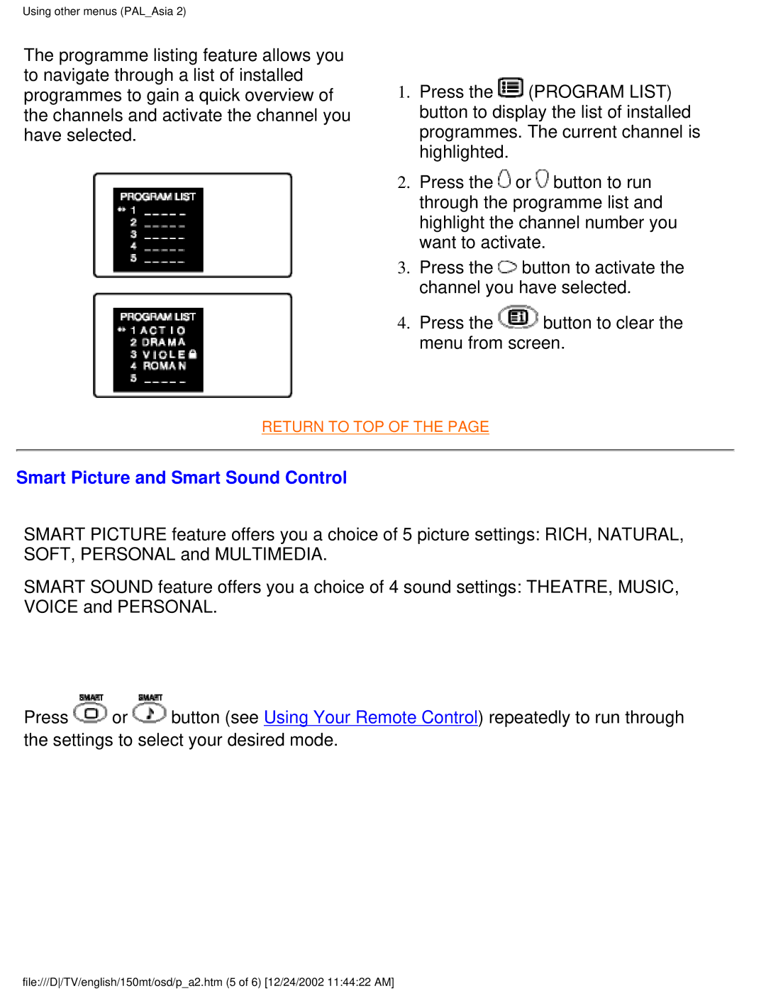 Philips 150MT manual Smart Picture and Smart Sound Control 