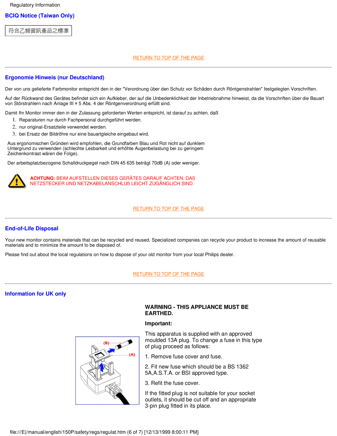 Philips 150P user manual Earthed 