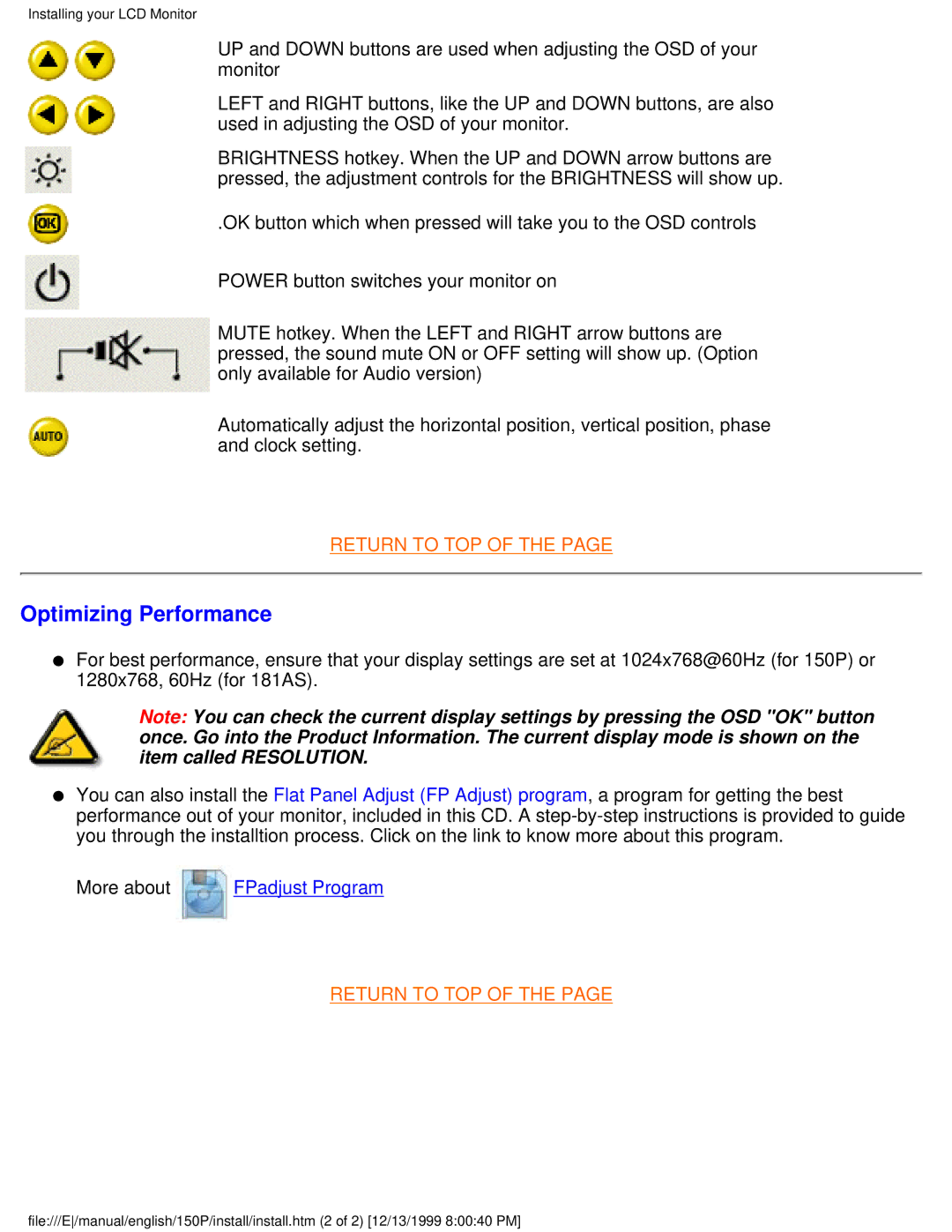 Philips 150P user manual Optimizing Performance 