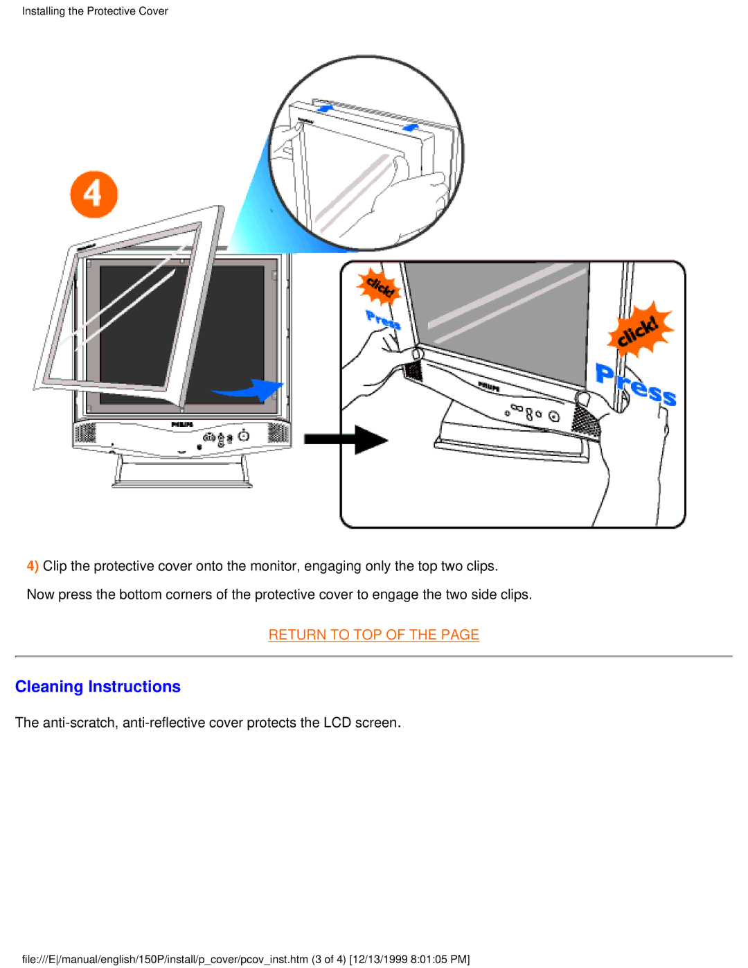 Philips 150P user manual Cleaning Instructions 