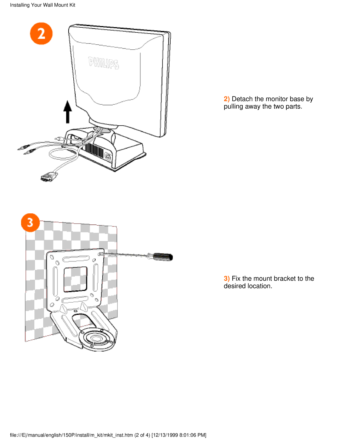 Philips 150P user manual Installing Your Wall Mount Kit 