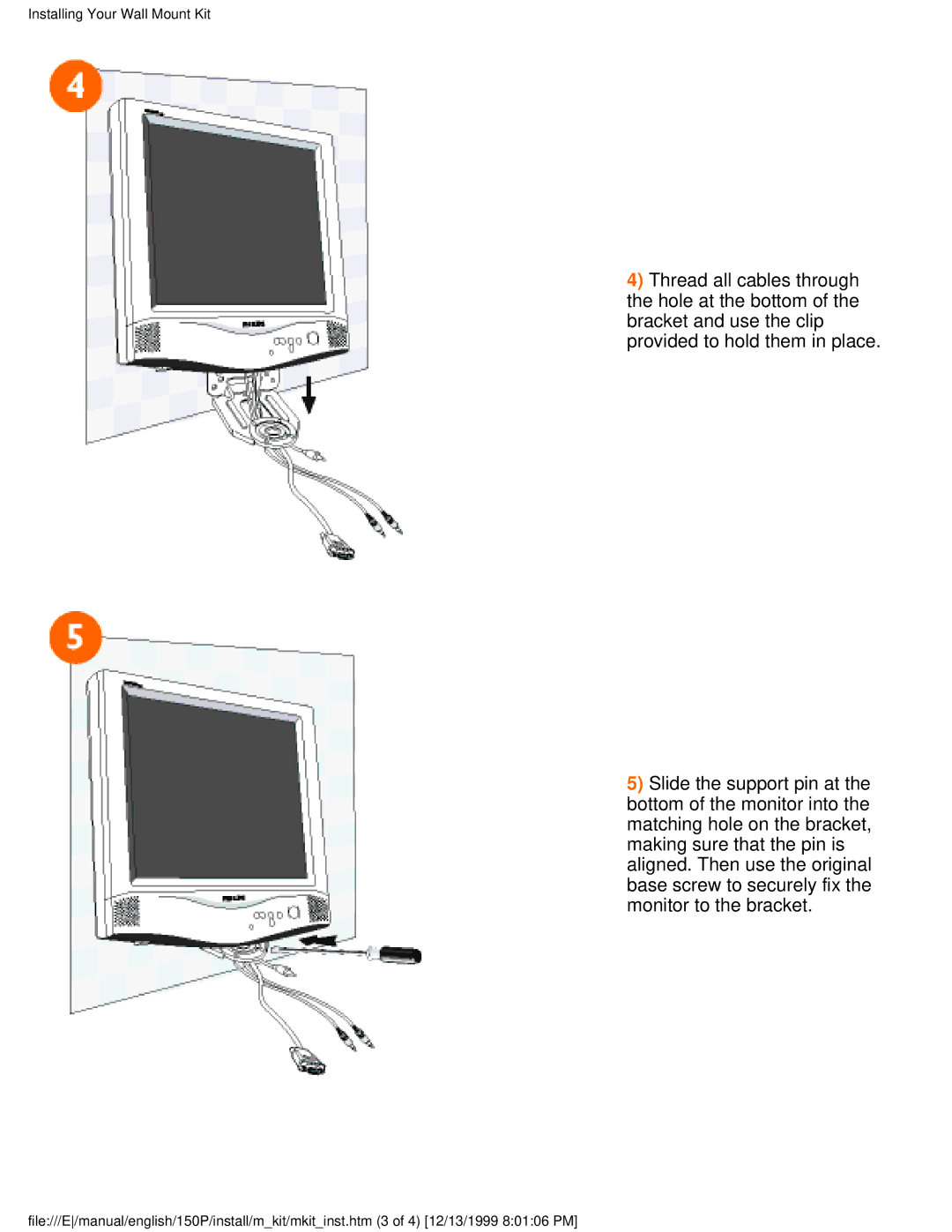 Philips 150P user manual Installing Your Wall Mount Kit 