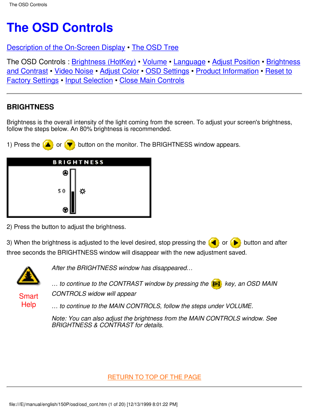 Philips 150P user manual OSD Controls, Brightness 