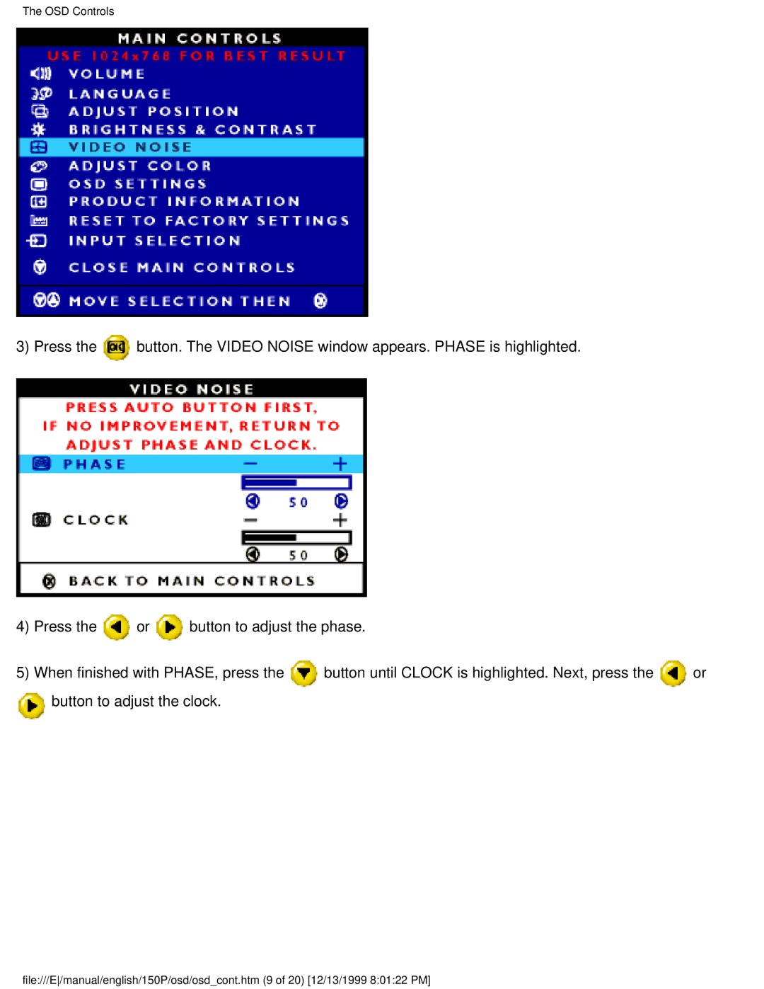 Philips 150P user manual OSD Controls 