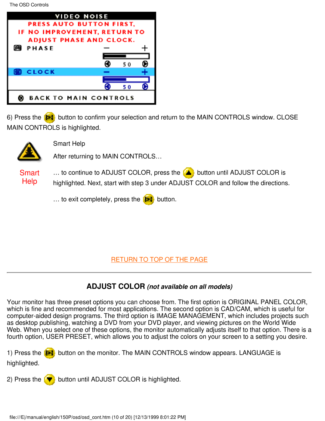 Philips 150P user manual Adjust Color not available on all models 