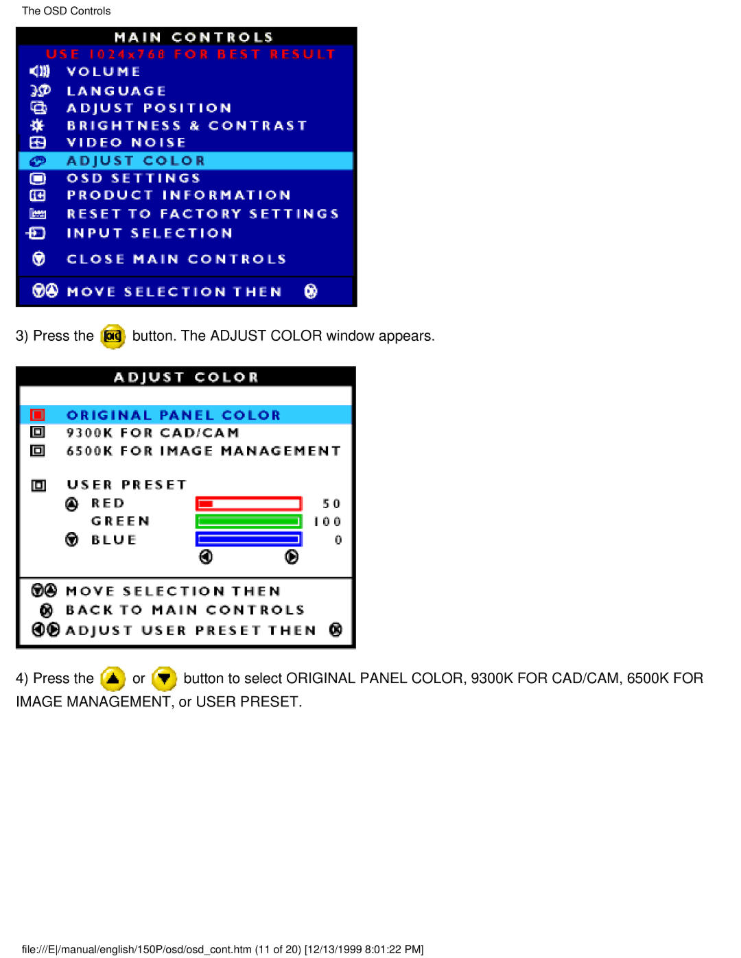 Philips 150P user manual OSD Controls 