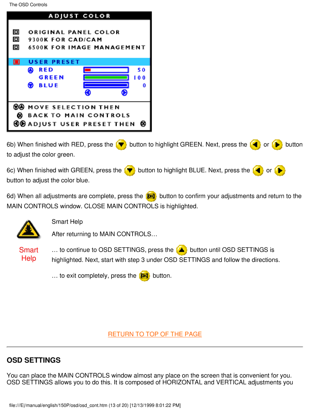 Philips 150P user manual OSD Settings 