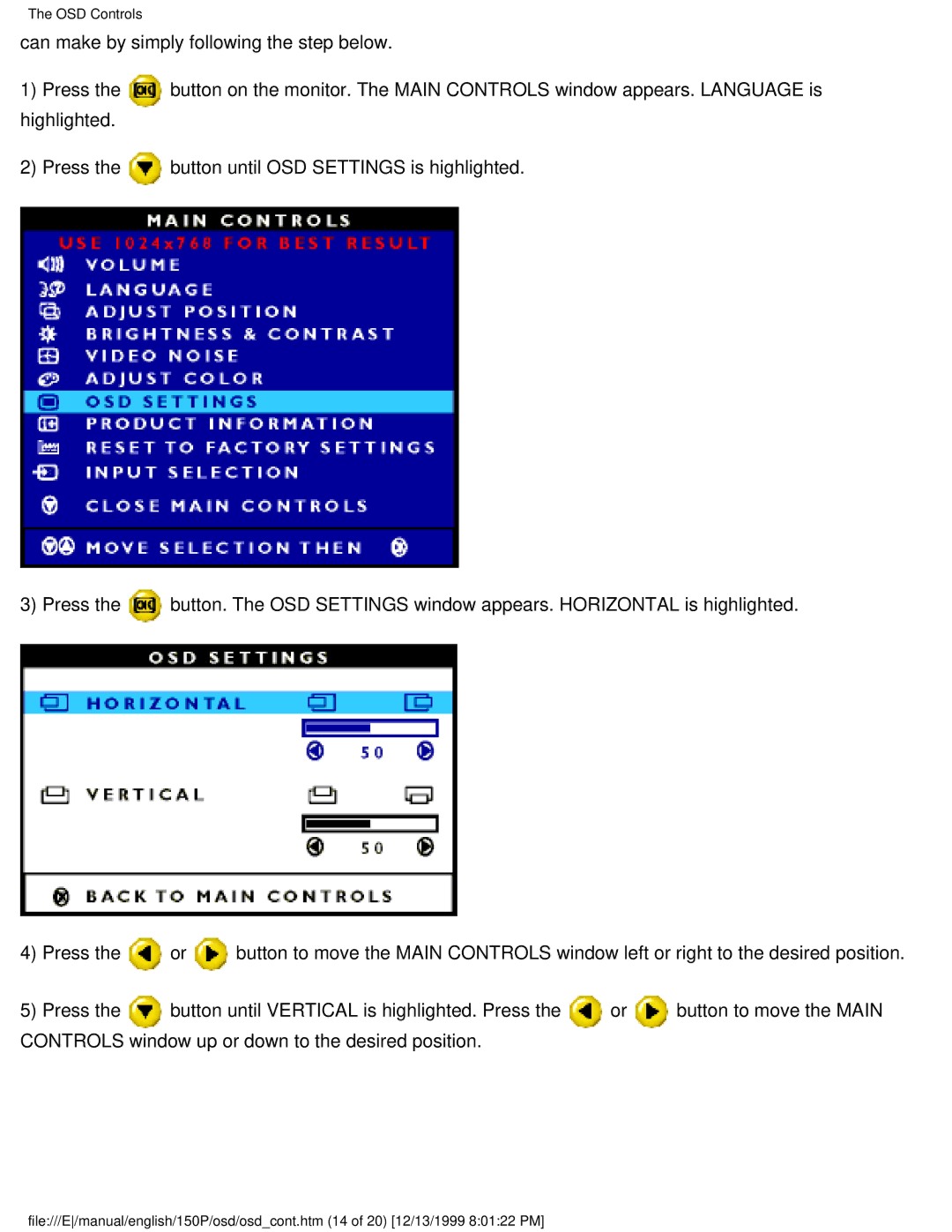 Philips 150P user manual OSD Controls 