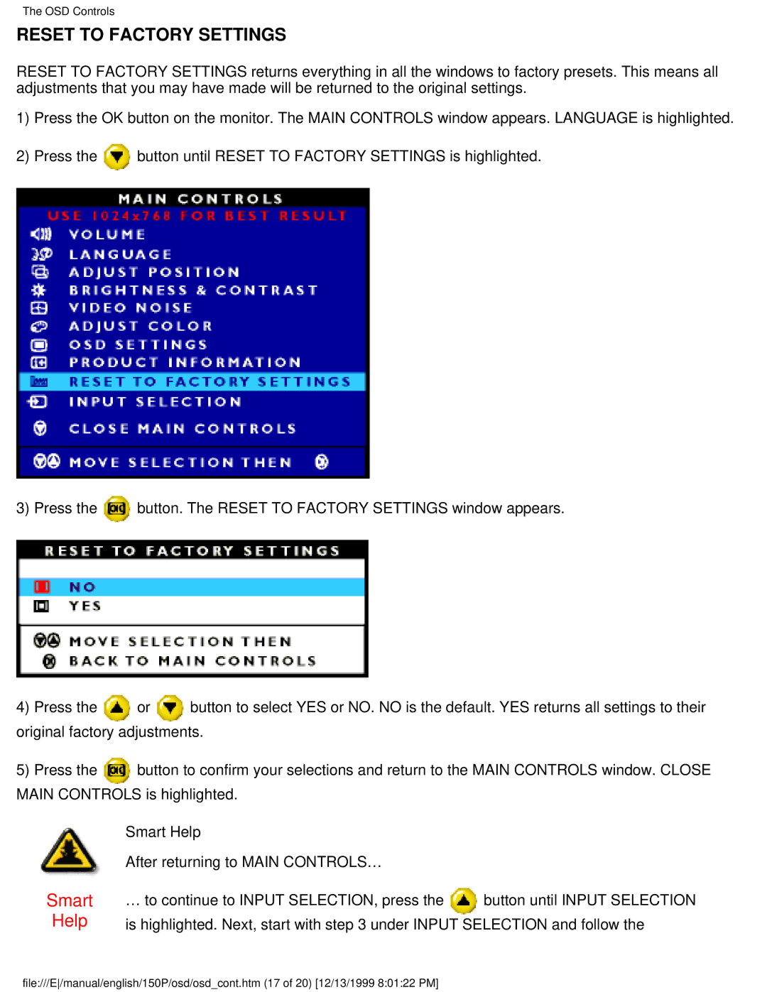 Philips 150P user manual Reset to Factory Settings 