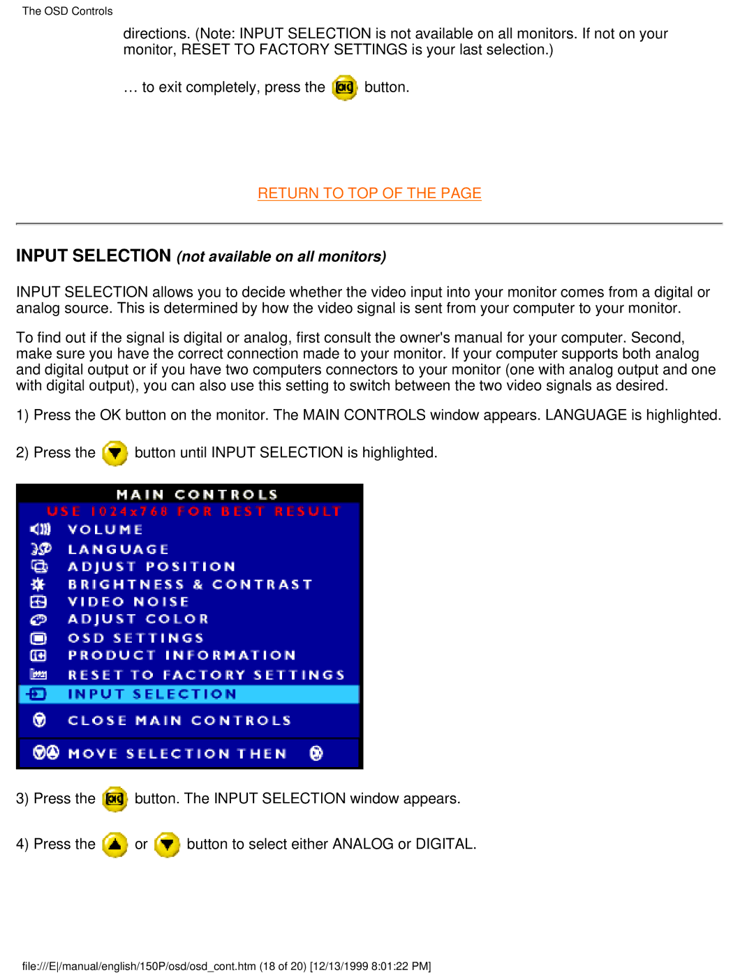 Philips 150P user manual Input Selection not available on all monitors 