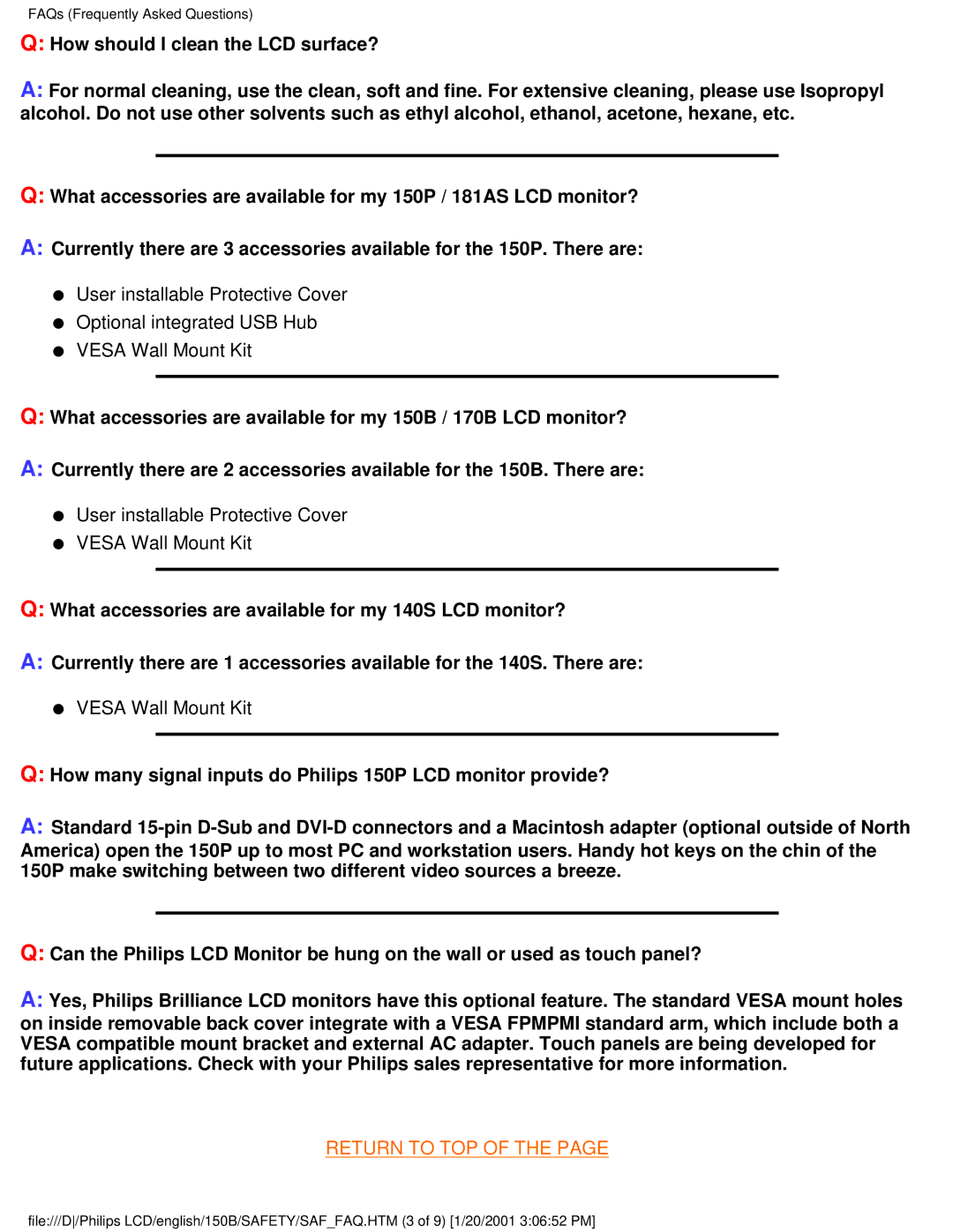 Philips 140S1, 150P1, 150B1 user manual 