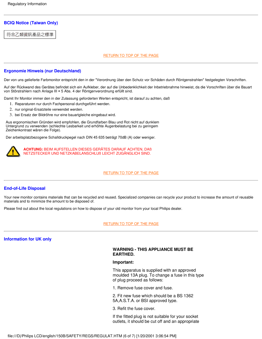 Philips 140S1, 150P1, 150B1 user manual Earthed 