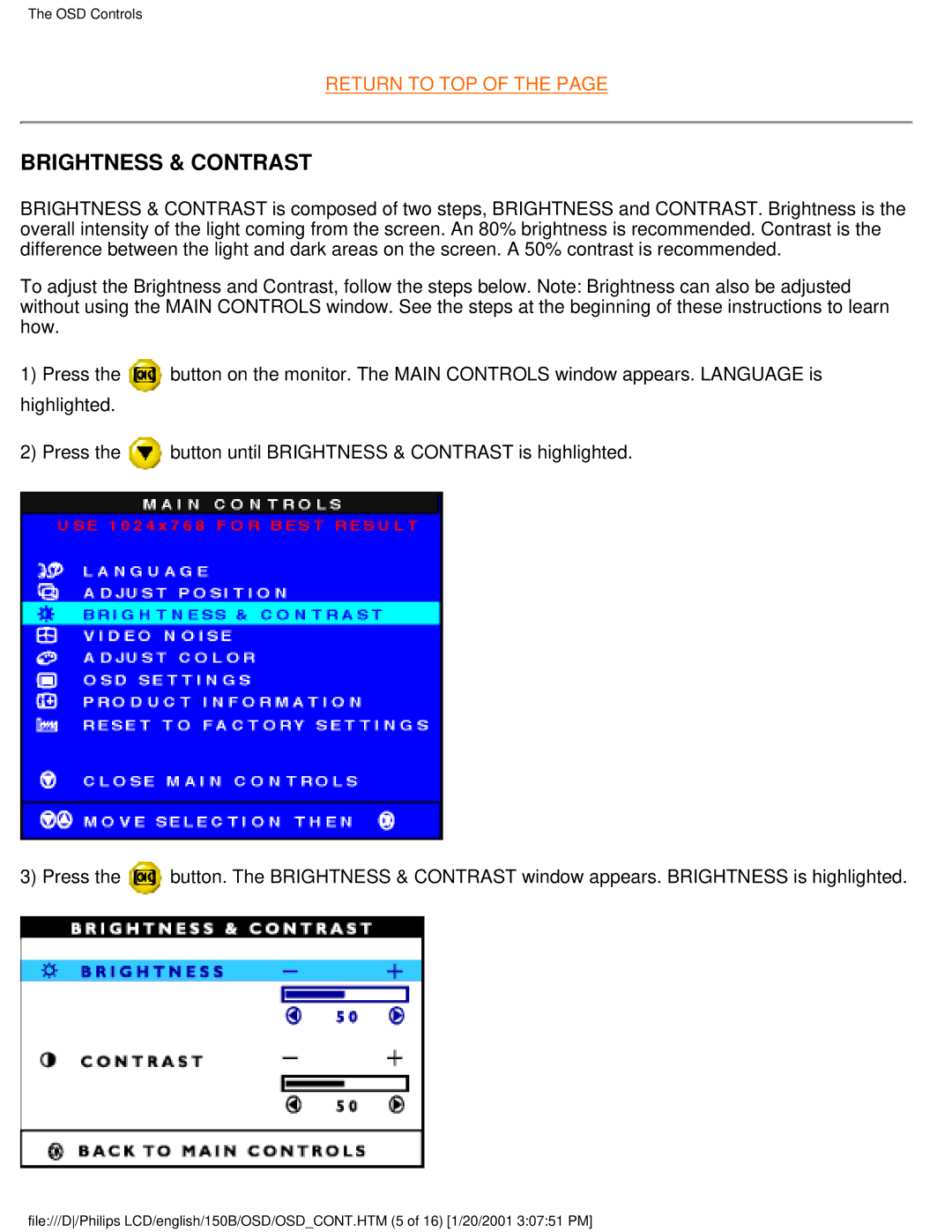 Philips 140S1, 150P1, 150B1 user manual Brightness & Contrast 