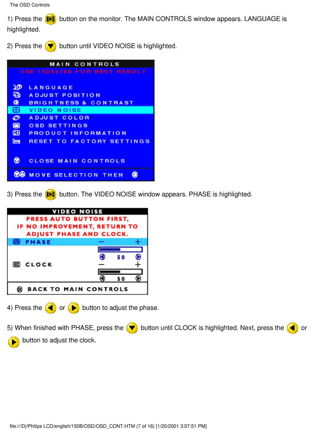 Philips 150P1, 140S1, 150B1 user manual OSD Controls 