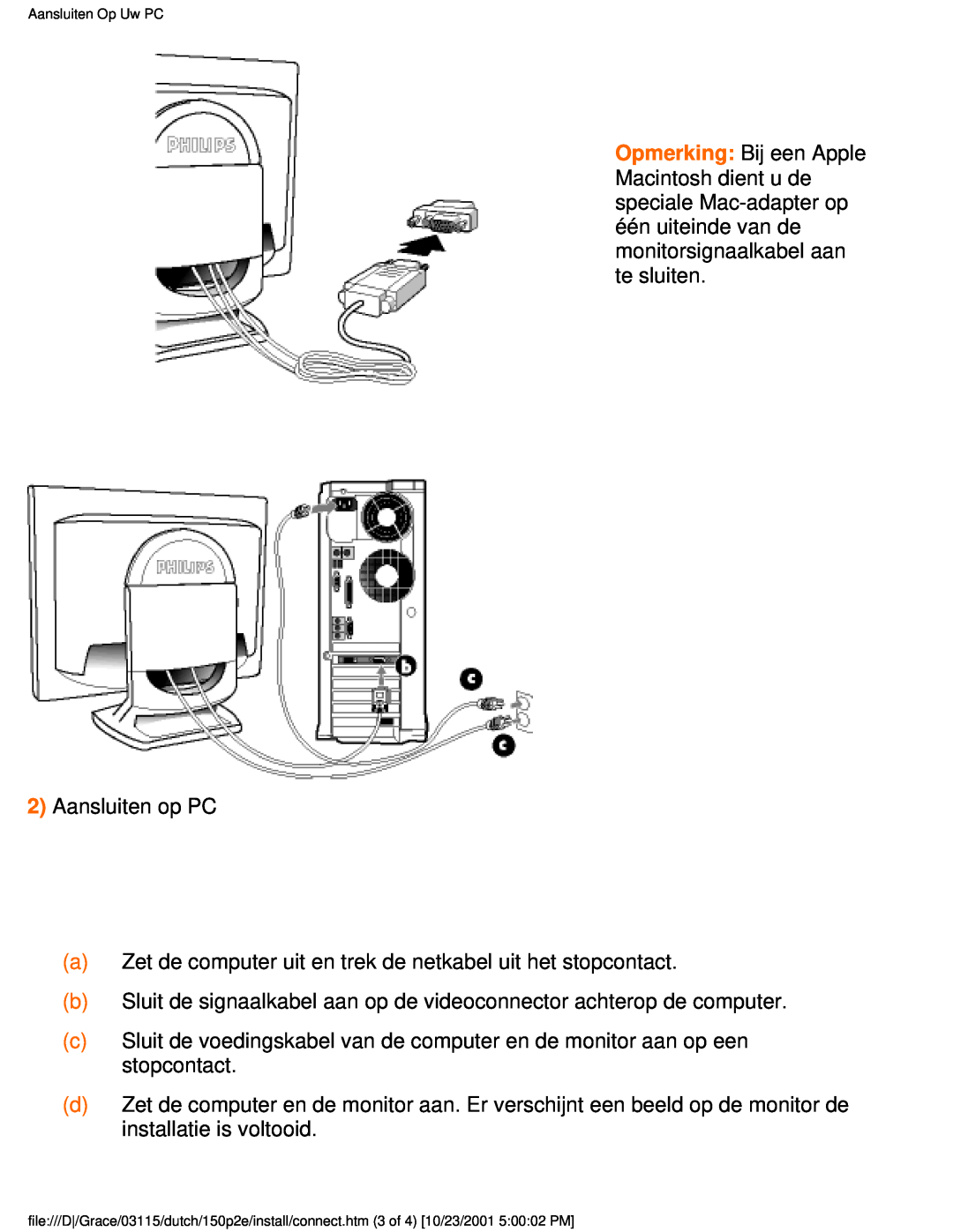 Philips 150P2D user manual Aansluiten op PC 