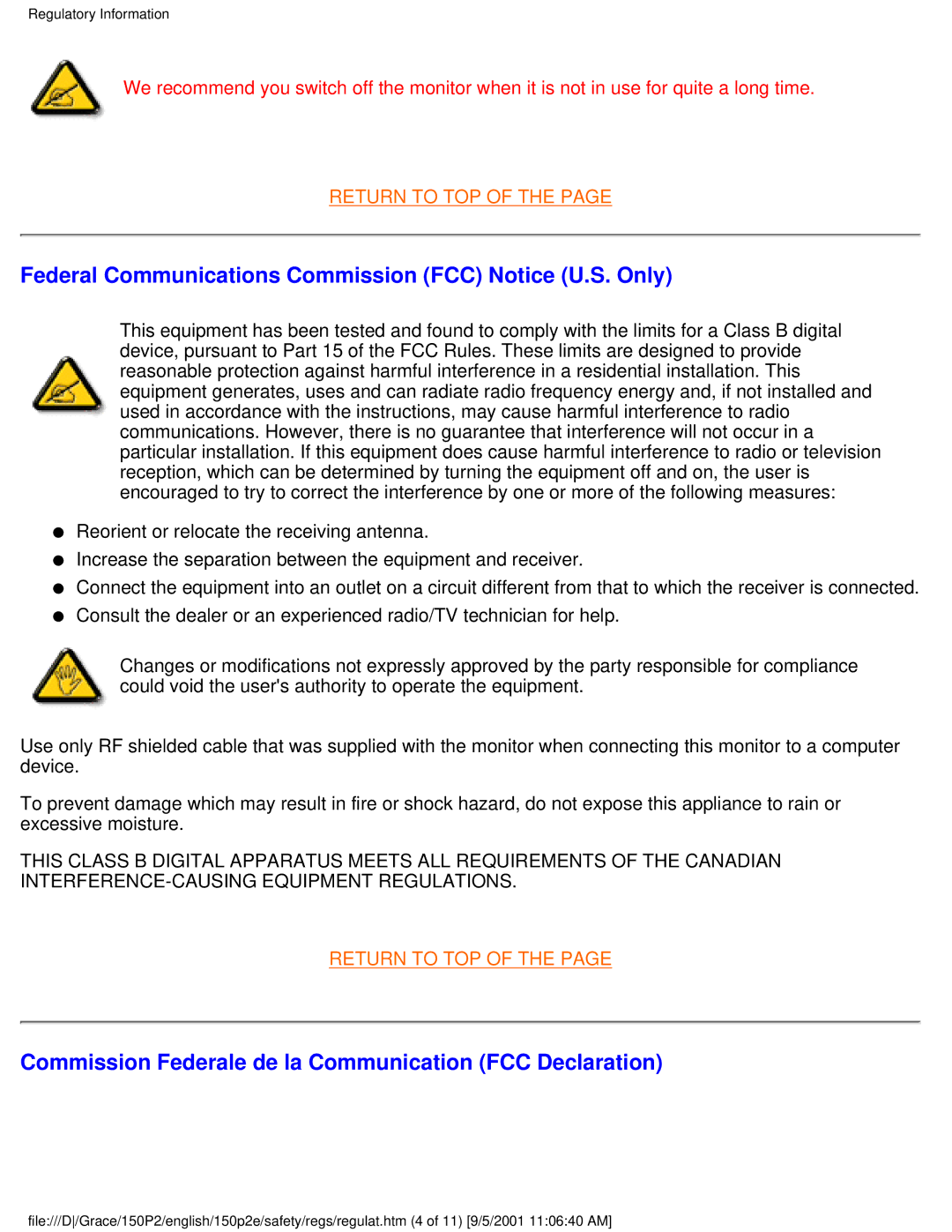 Philips 150P2E user manual Federal Communications Commission FCC Notice U.S. Only 