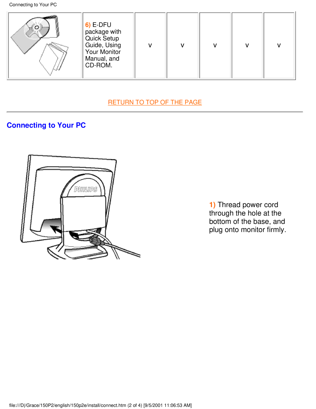 Philips 150P2E user manual Connecting to Your PC 