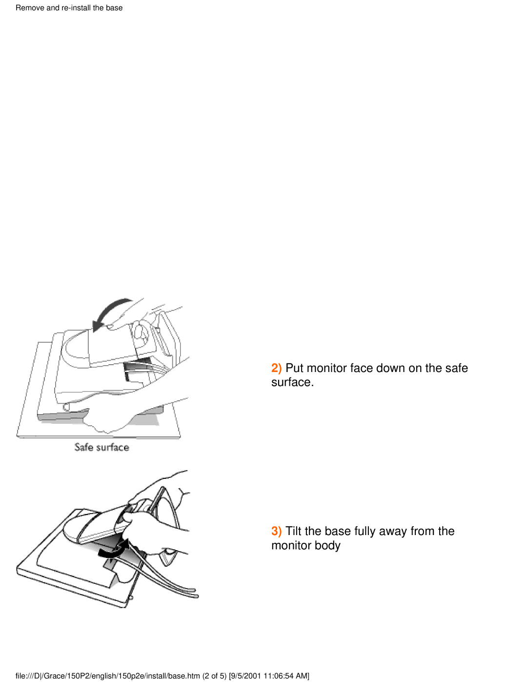 Philips 150P2E user manual Remove and re-install the base 