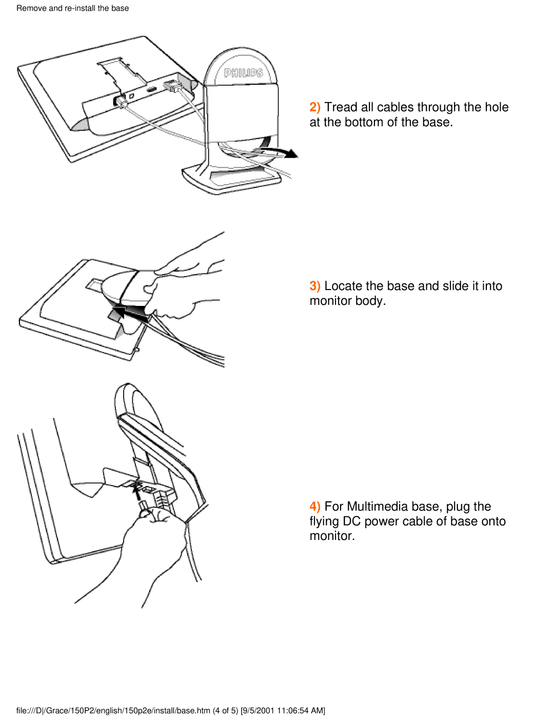 Philips 150P2E user manual Remove and re-install the base 