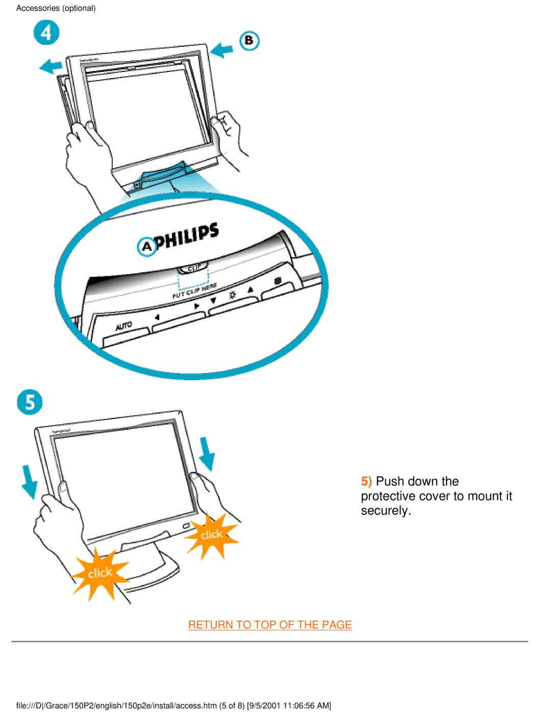 Philips 150P2E user manual Push down the protective cover to mount it securely 