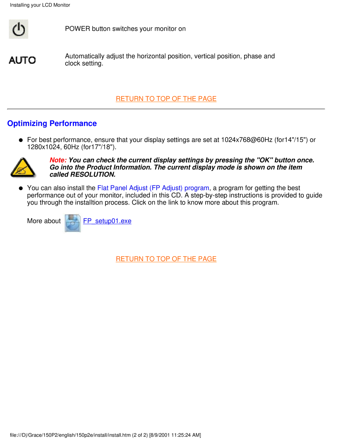 Philips 150P2E/150P2D user manual Optimizing Performance 