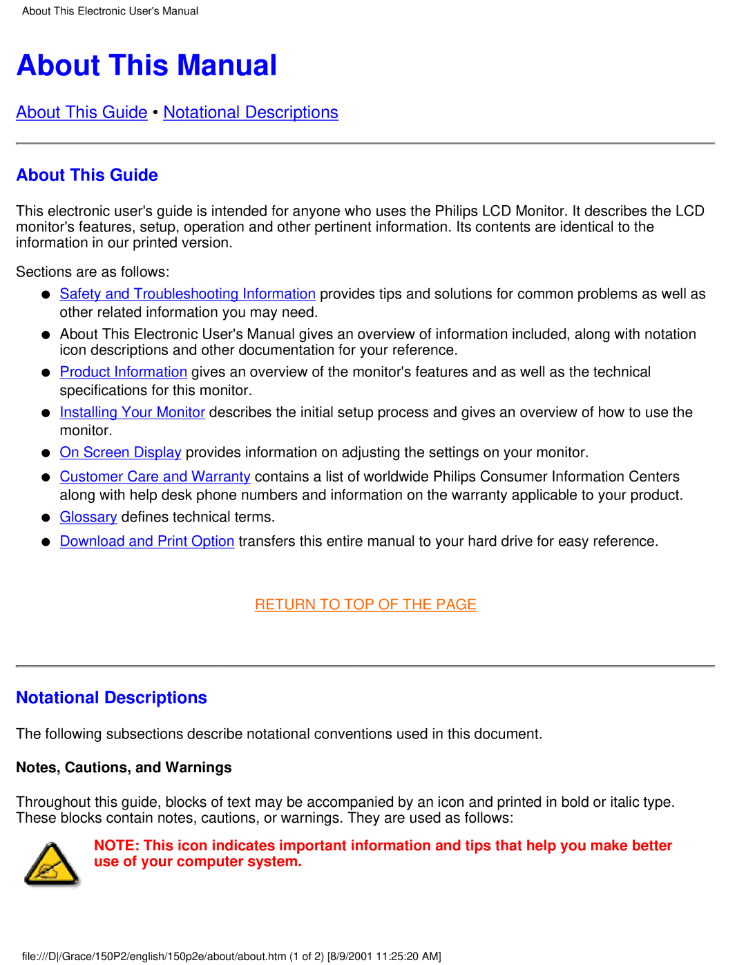 Philips 150P2E/150P2D user manual About This Manual, About This Guide, Notational Descriptions 