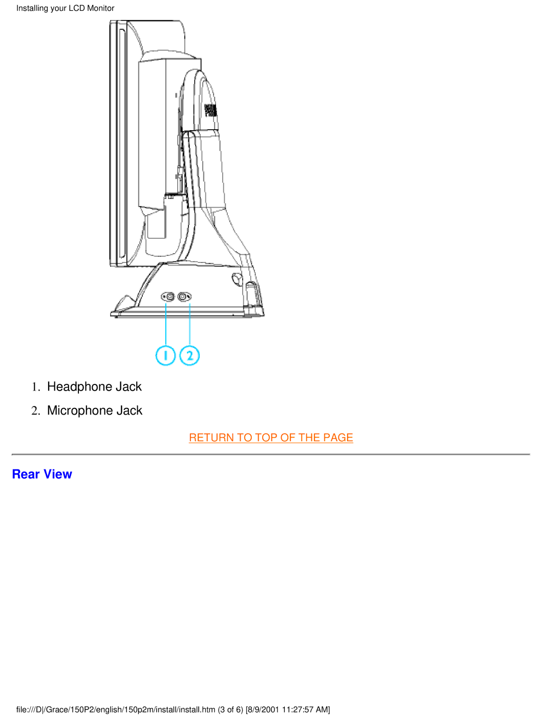 Philips 150P2G user manual Headphone Jack Microphone Jack, Rear View 