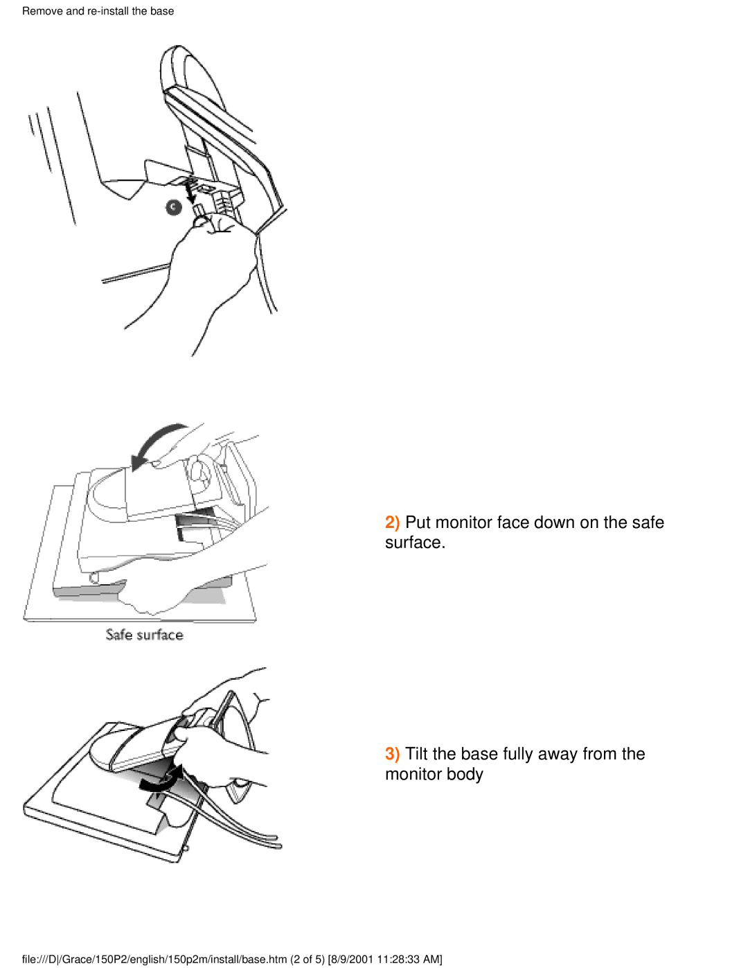 Philips 150P2G user manual Remove and re-install the base 