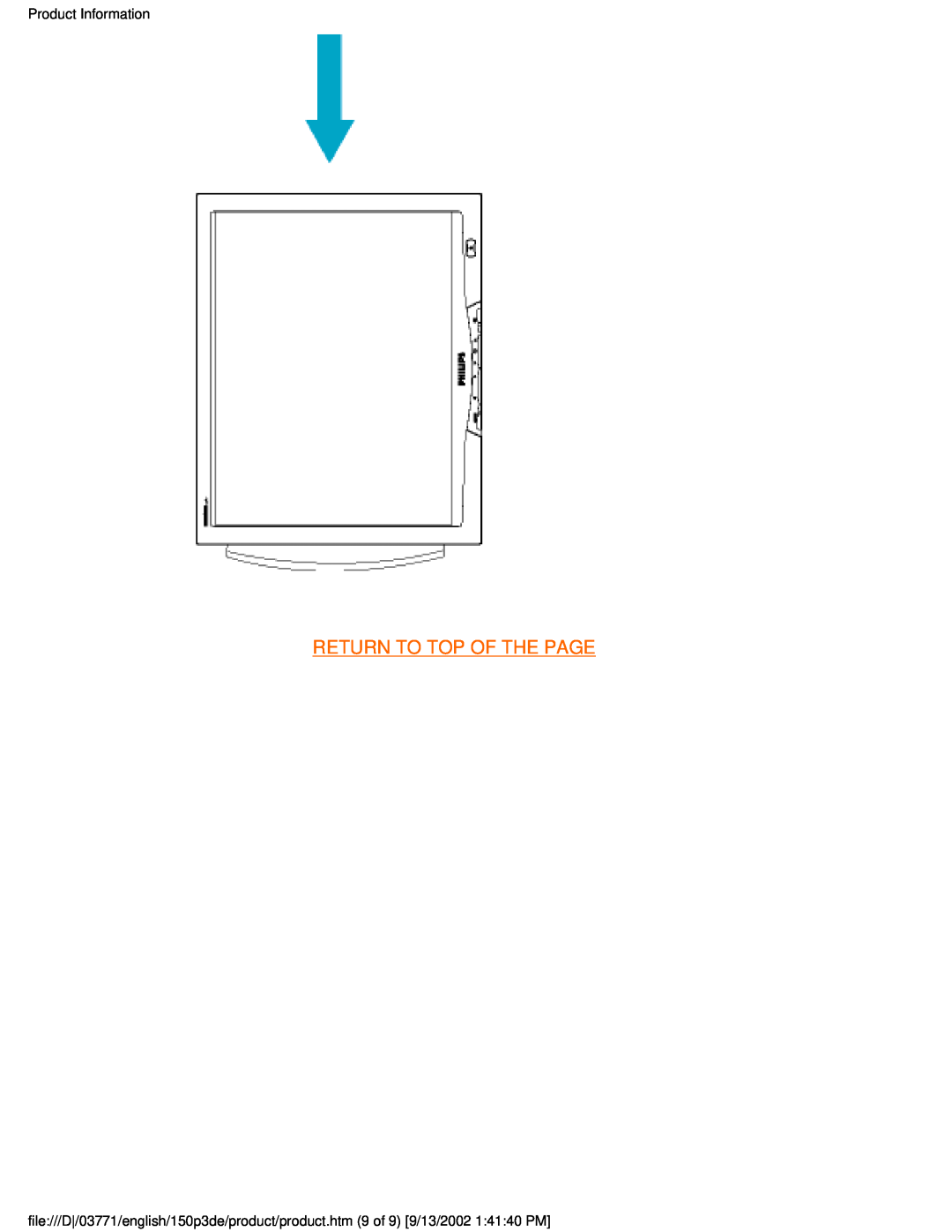 Philips 150P3E user manual Return To Top Of The Page, Product Information 