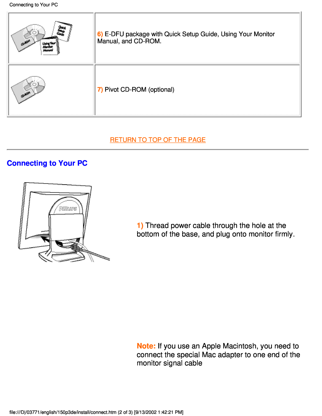 Philips 150P3E user manual Connecting to Your PC 