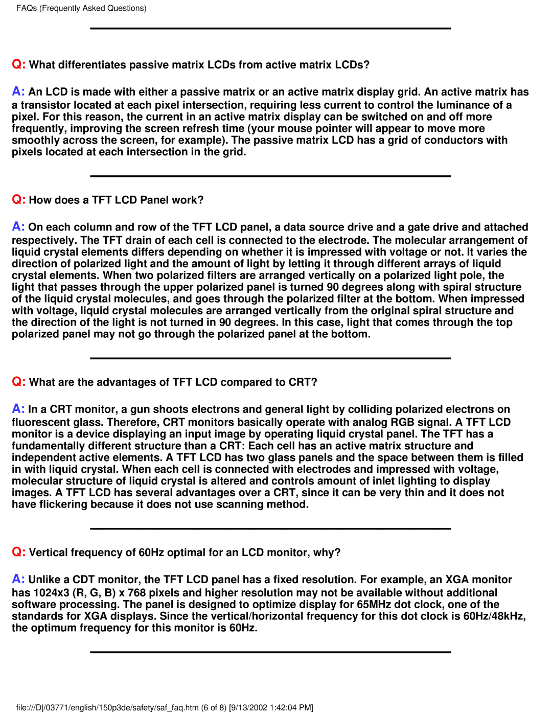 Philips 150P3E user manual FAQs Frequently Asked Questions 