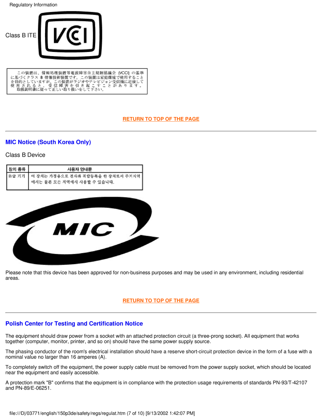 Philips 150P3E user manual MIC Notice South Korea Only 