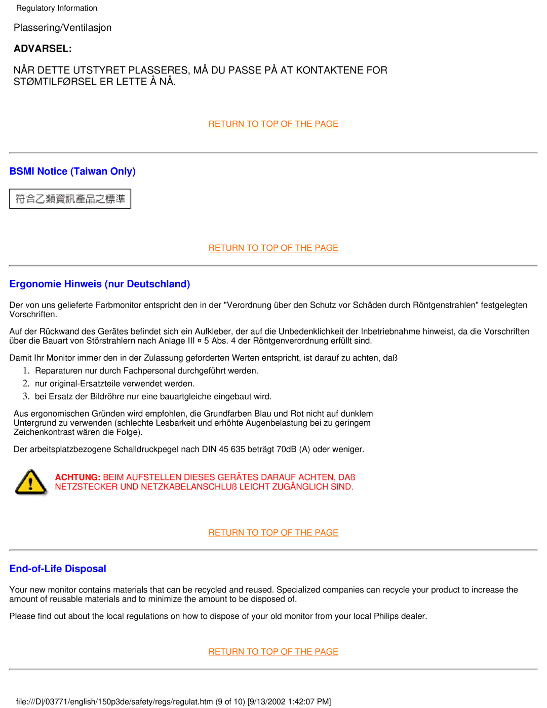 Philips 150P3E user manual Bsmi Notice Taiwan Only 