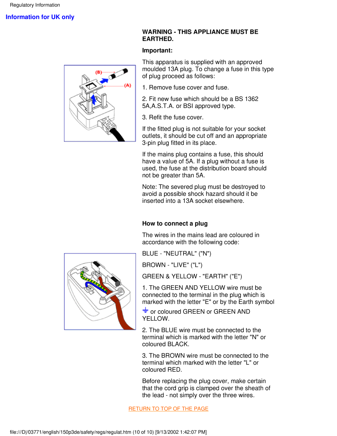 Philips 150P3E user manual Earthed 