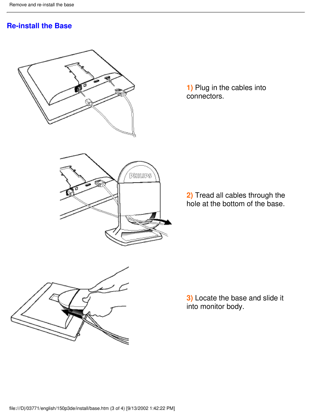 Philips 150P3E user manual Re-install the Base 