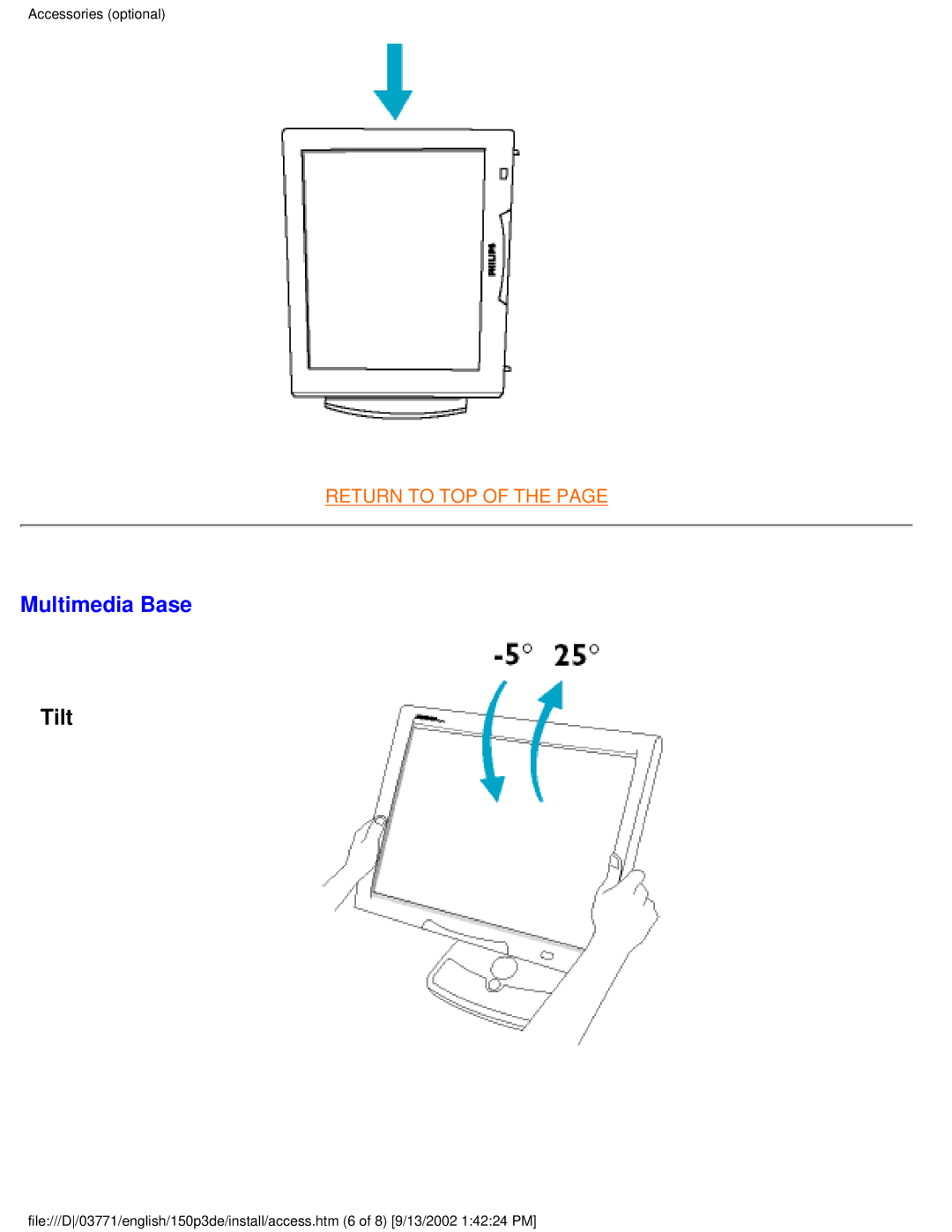 Philips 150P3E user manual Multimedia Base, Tilt 