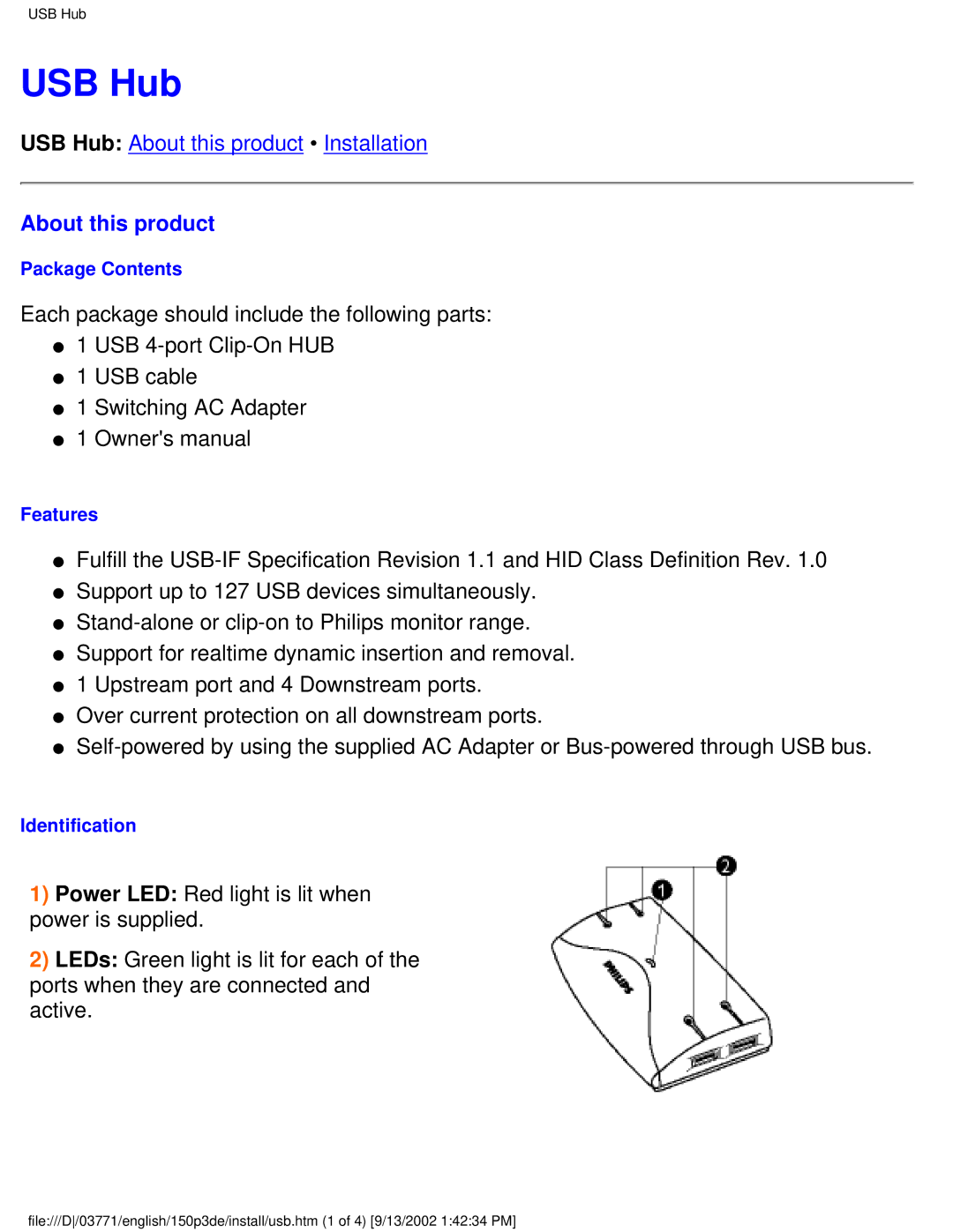 Philips 150P3E user manual USB Hub, About this product 