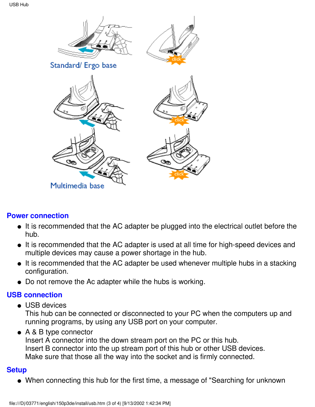 Philips 150P3E user manual Power connection, USB connection, Setup 