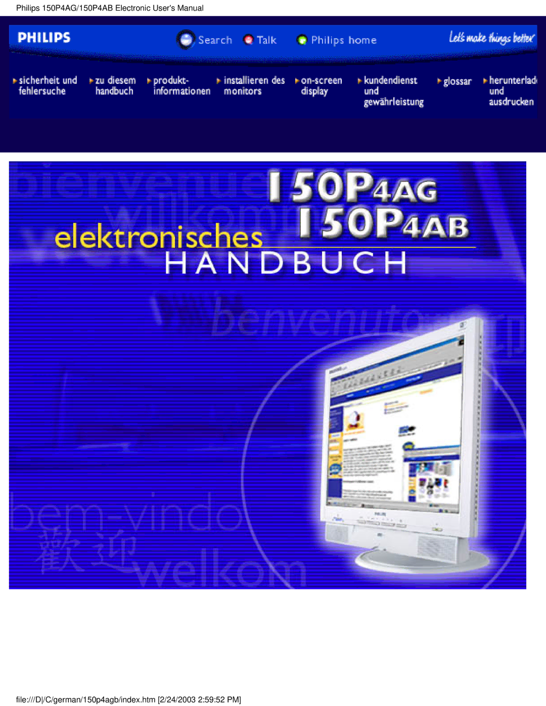 Philips 150P4AG, 150P4AB user manual File///D/C/german/150p4agb/index.htm 2/24/2003 25952 PM 