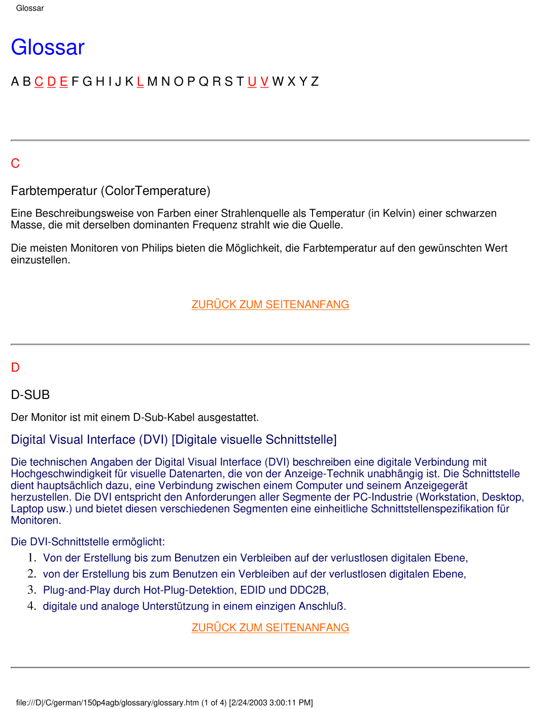 Philips 150P4AG, 150P4AB user manual Glossar, Farbtemperatur ColorTemperature 