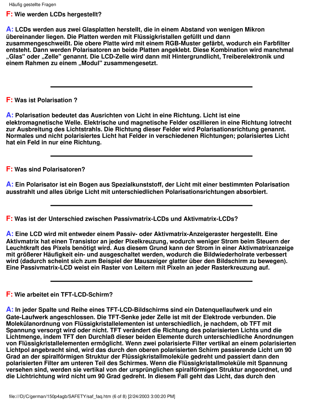 Philips 150P4AB, 150P4AG user manual Häufig gestellte Fragen 