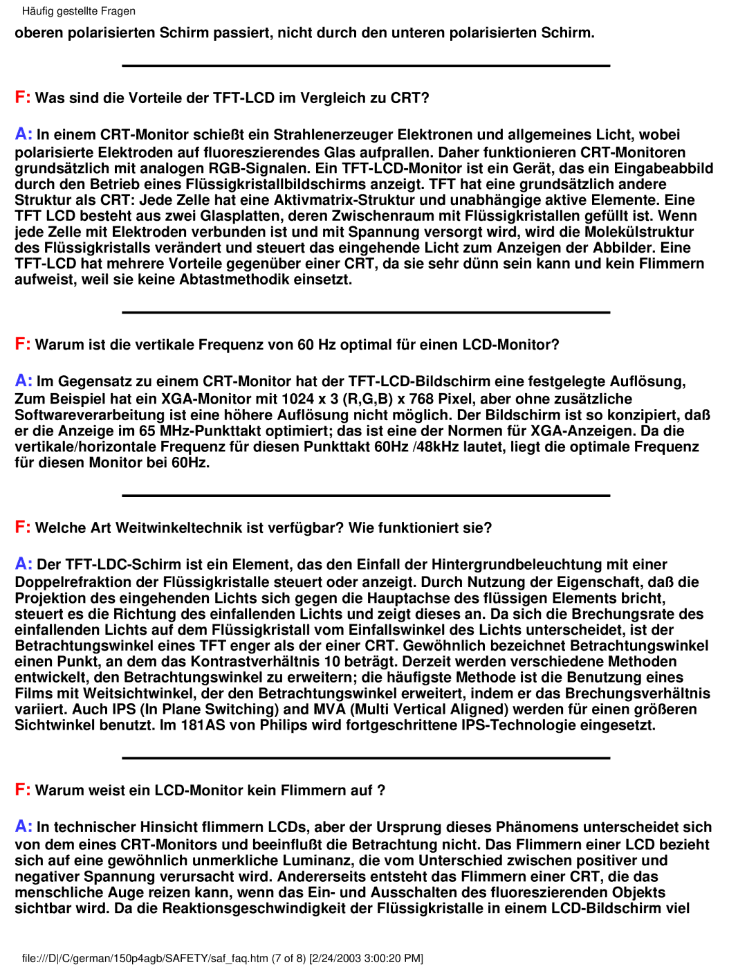 Philips 150P4AG, 150P4AB user manual Häufig gestellte Fragen 