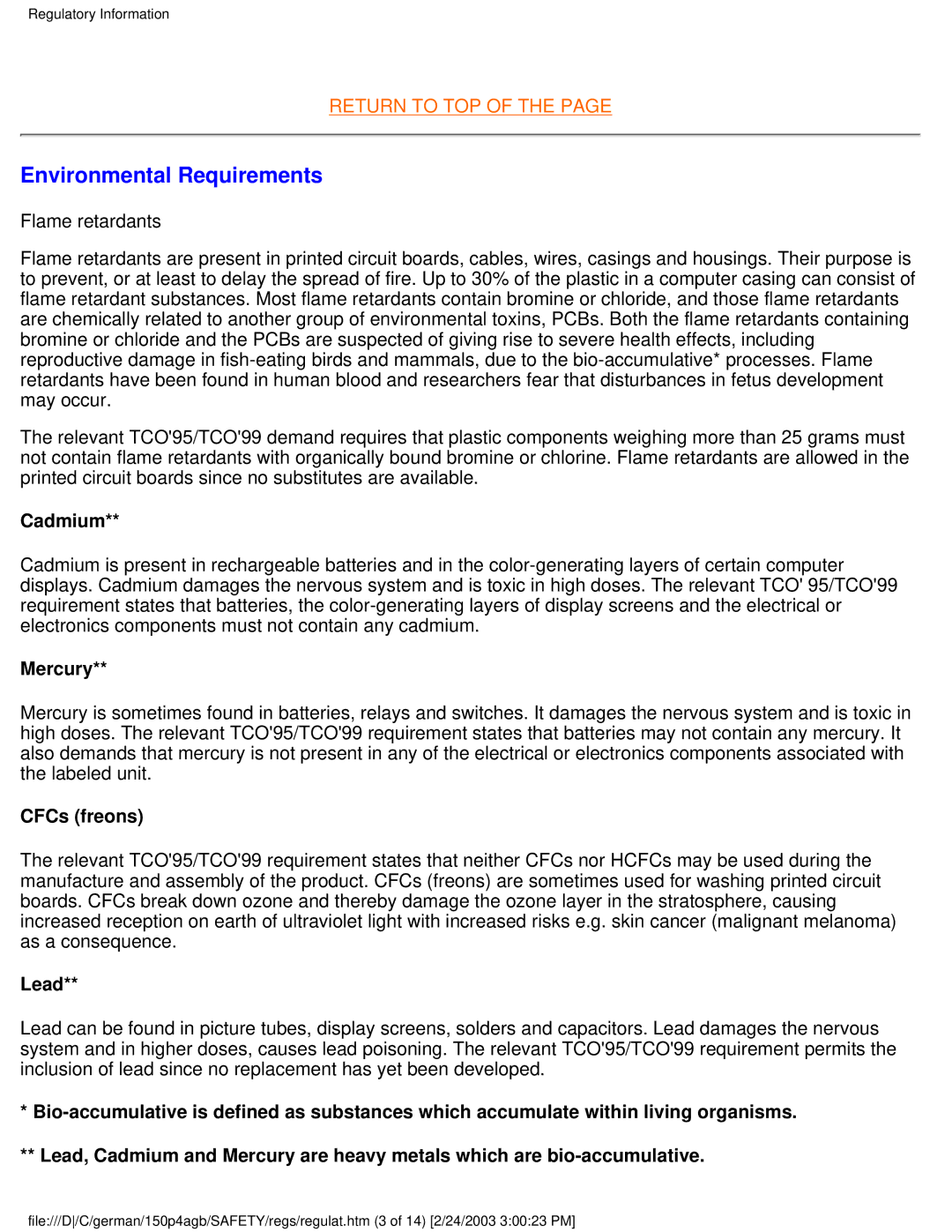 Philips 150P4AB, 150P4AG user manual Environmental Requirements, Cadmium, Mercury, CFCs freons, Lead 