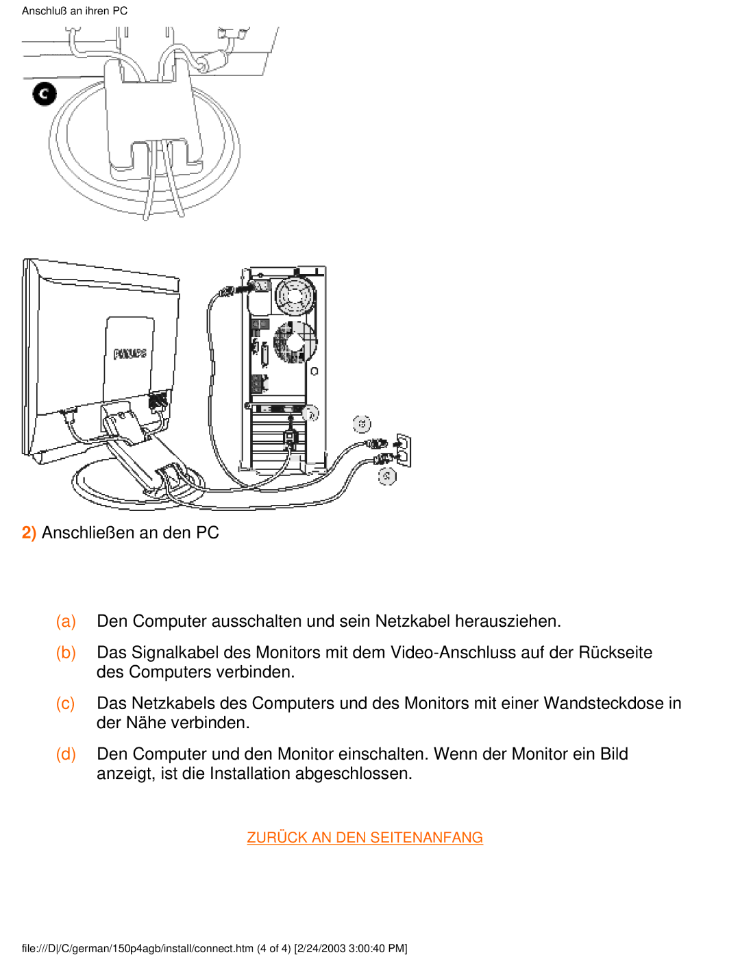 Philips 150P4AG, 150P4AB user manual Zurück AN DEN Seitenanfang 