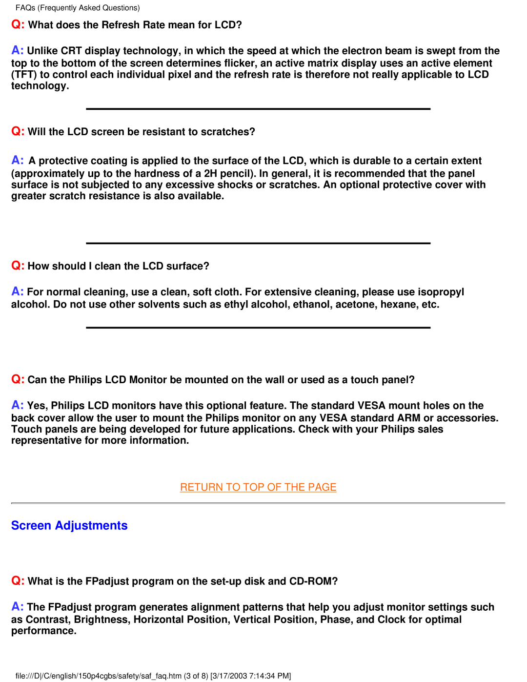 Philips 150P4CS, 150P4CG user manual Screen Adjustments 