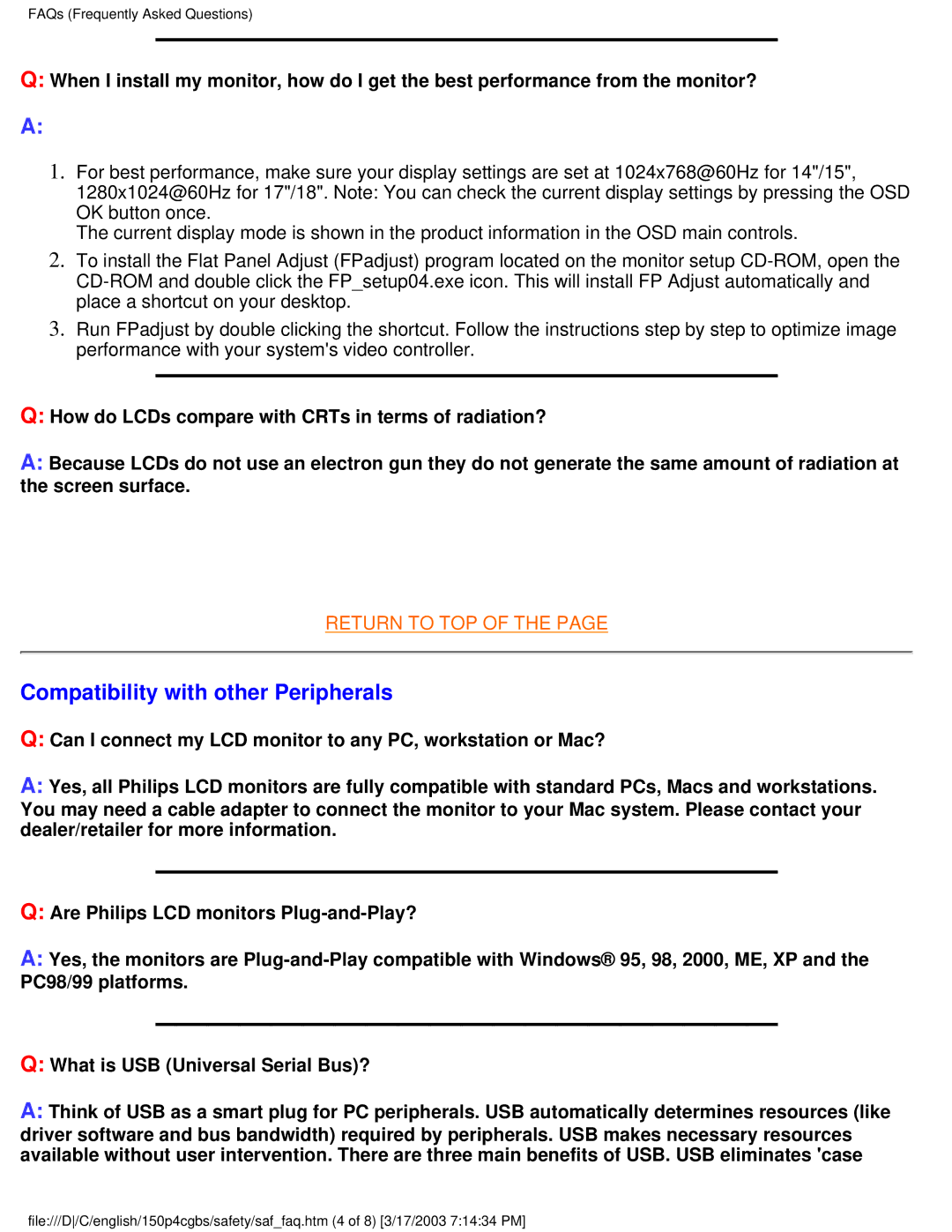 Philips 150P4CG, 150P4CS user manual Compatibility with other Peripherals 