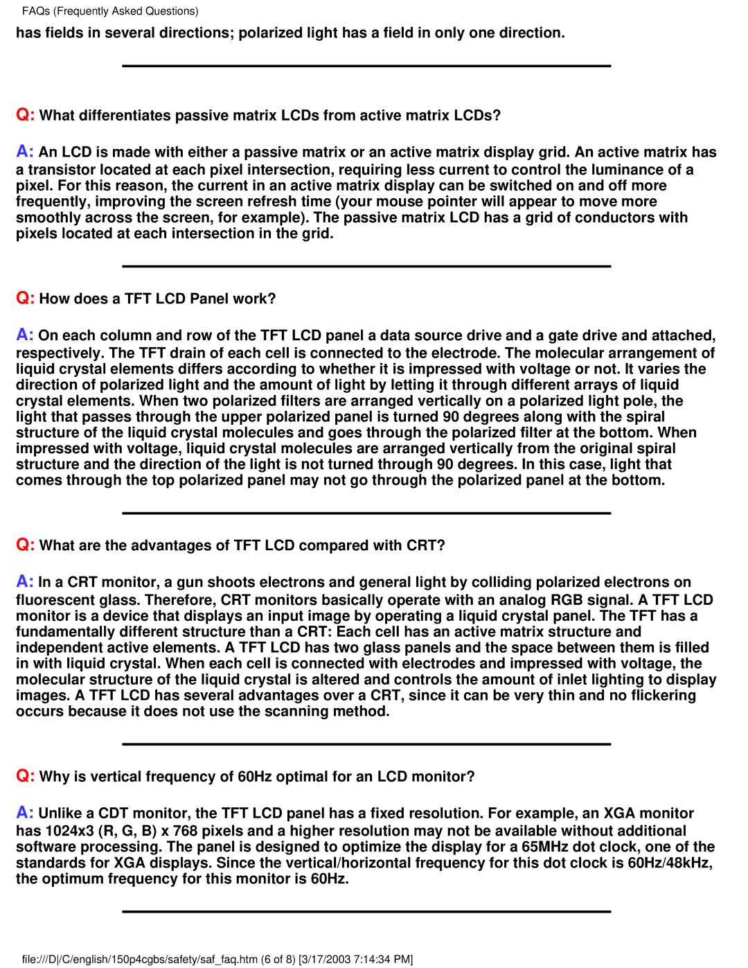 Philips 150P4CG, 150P4CS user manual FAQs Frequently Asked Questions 